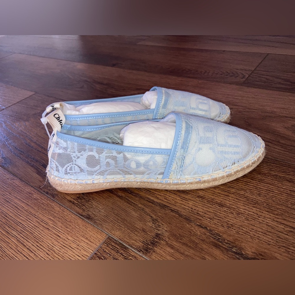 Chloé Light Blue Logo Espadrille Flats size 10 new